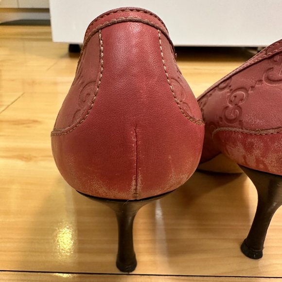 GUCCI Pump Leather HORSEBIT BAMBOO Gold HW Round Toe Sz 6.5 Pink Rose - Picture 8 of 10